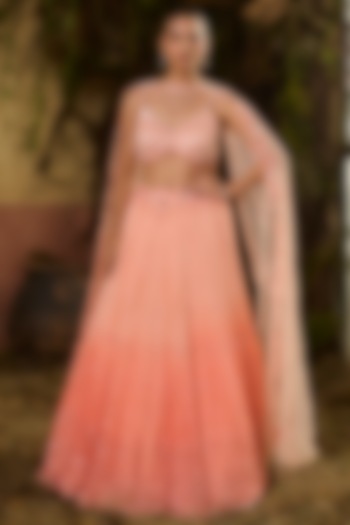 Peach Ombre Georgette Sequins Work Wedding Lehenga Set by Shashank Arya at Pernia's Pop Up Shop