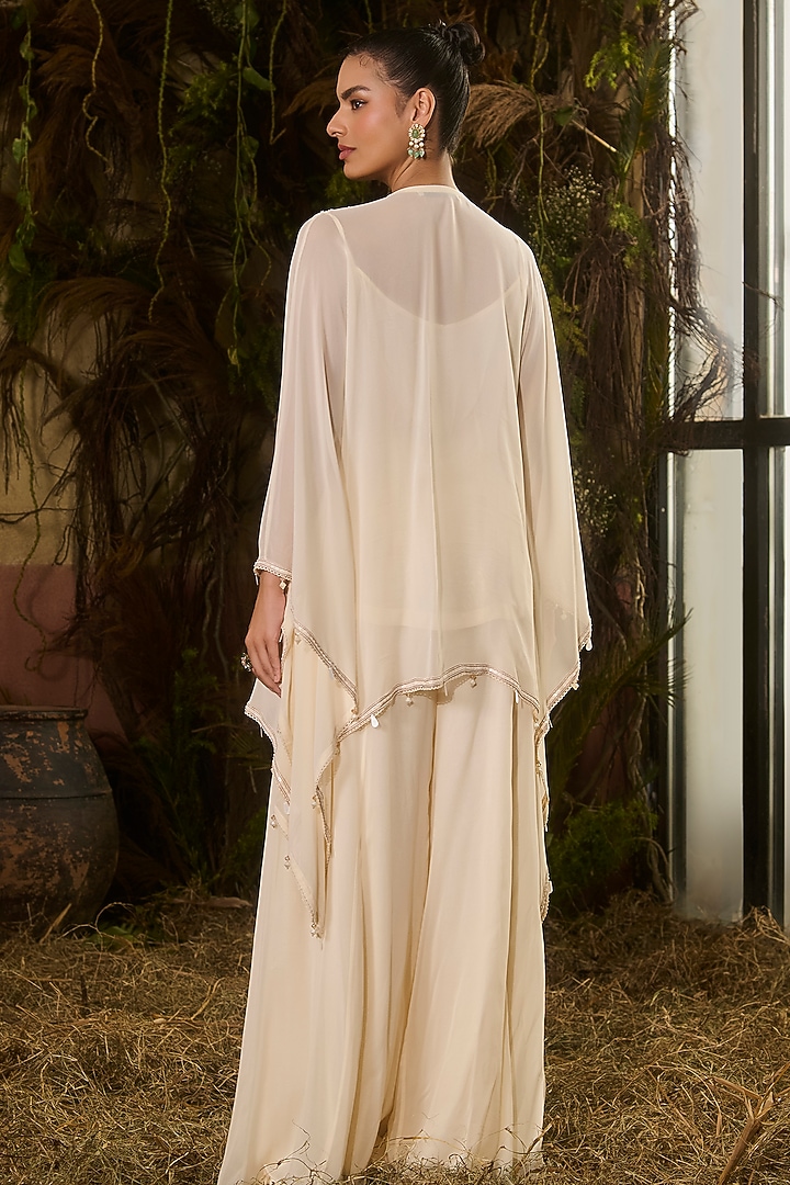 Ivory Georgette Crepe Embroidered Kaftan Set by Shashank Arya at Pernia's Pop Up Shop