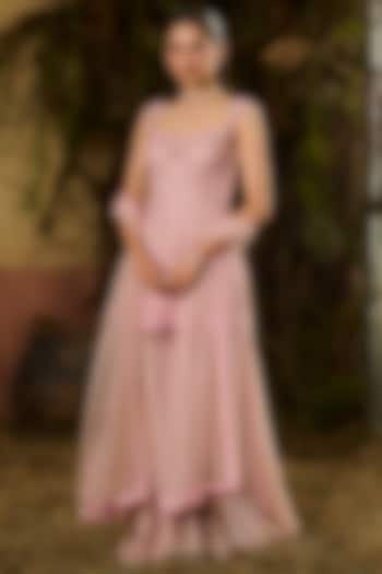 Peach Crinkled Foil Georgette Sequins Embroidered Bridal Sharara Set by Shashank Arya at Pernia's Pop Up Shop