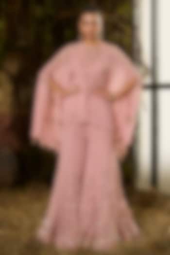 Onion Pink Georgette & Crepe Embroidered Bridal Sharara Set by Shashank Arya at Pernia's Pop Up Shop