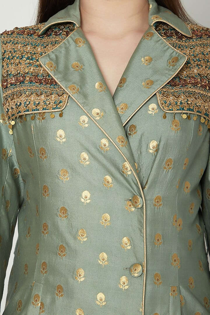 Sky Blue Embroidered Overcoat With Skirt by Shashank Arya at Pernia's Pop Up Shop