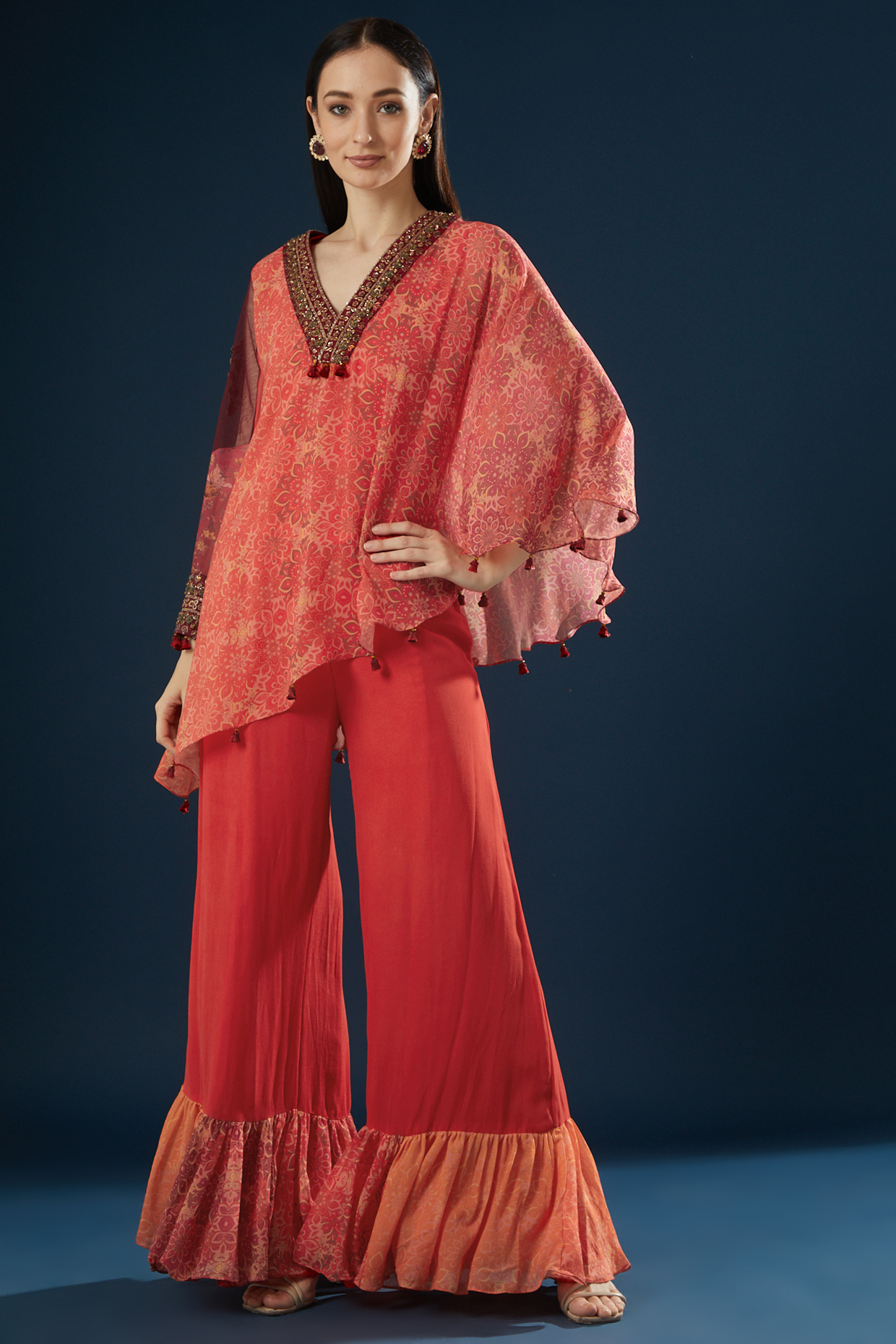 Orange Georgette Pant Set by Shashank Arya at Pernia's Pop Up Shop