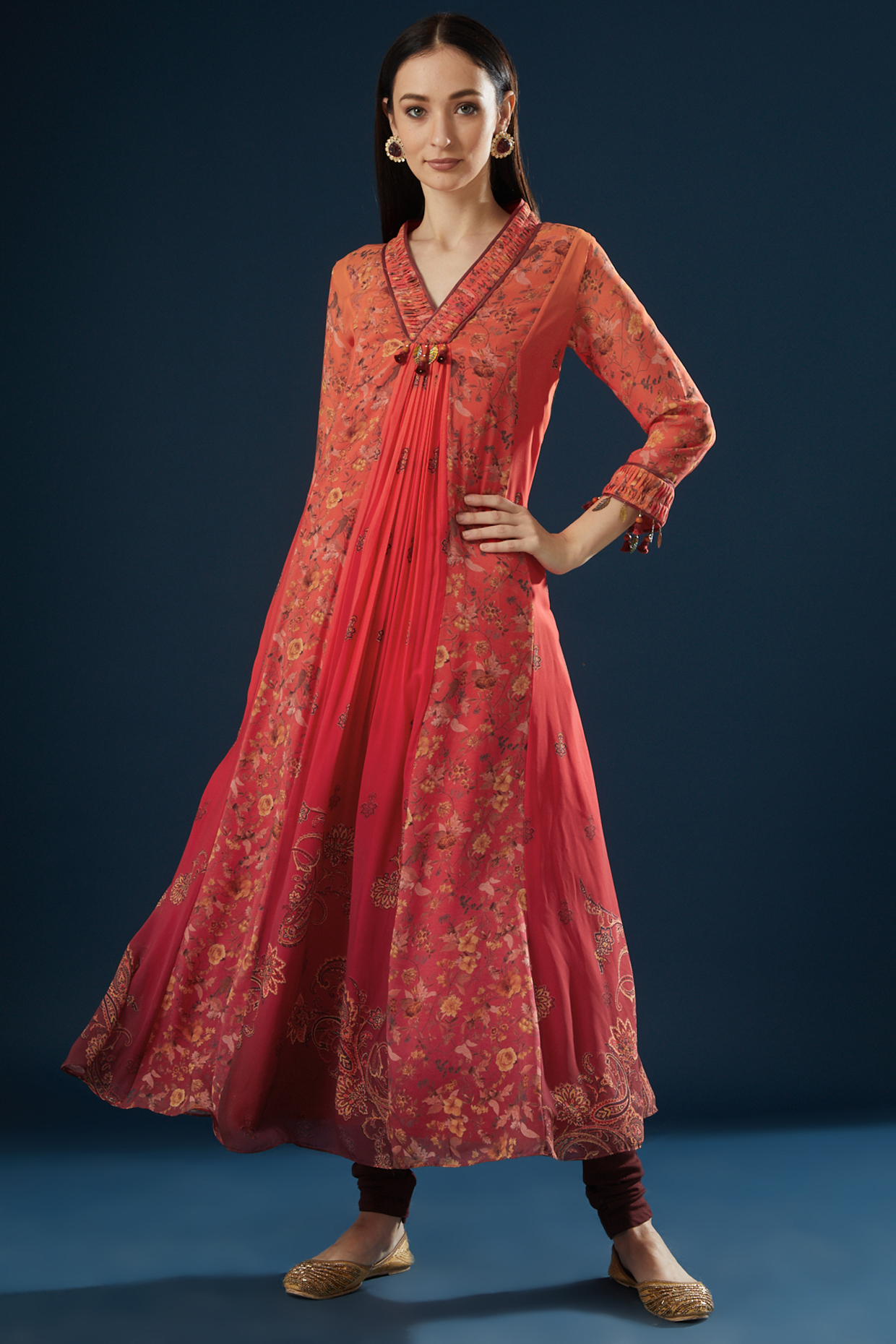 Orange Printed Kalidar Kurta Set by Shashank Arya at Pernia's Pop Up Shop