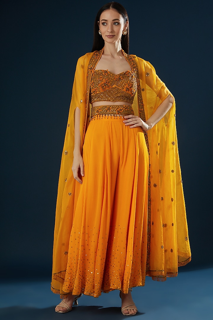 Mustard Georgette Sharara Set by Shashank Arya