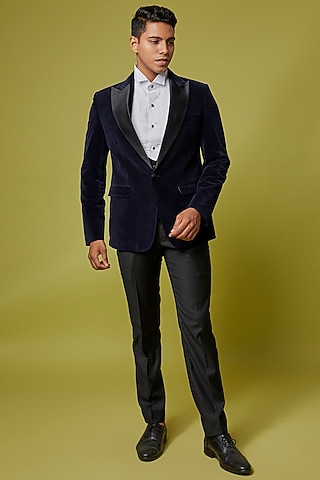 Navy Blue Velvet Tuxedo Set by Ssavarto