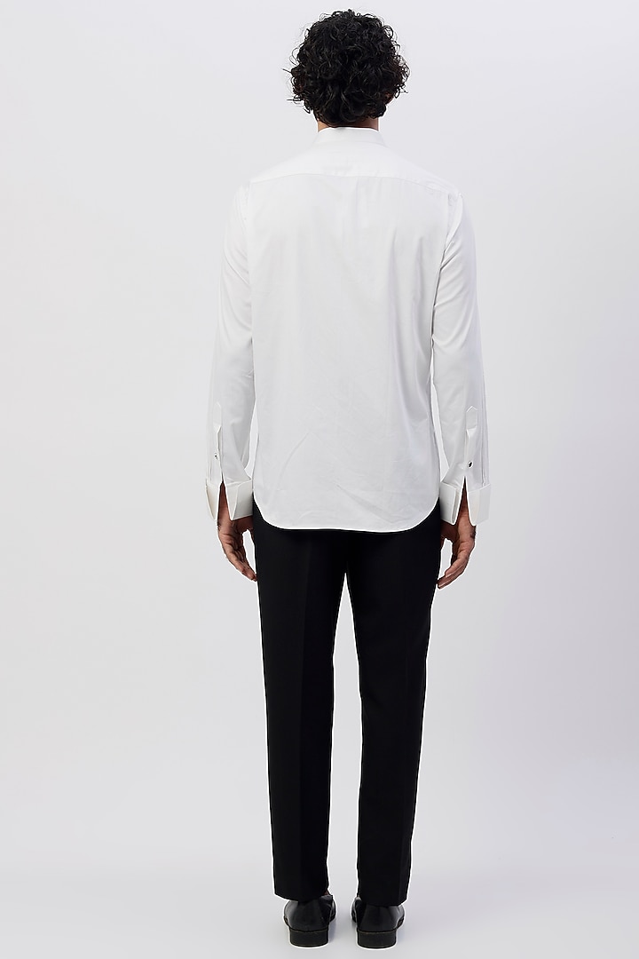White Cotton Satin Band Collar Party Wear Shirt by Ssavarto at Pernia's Pop Up Shop