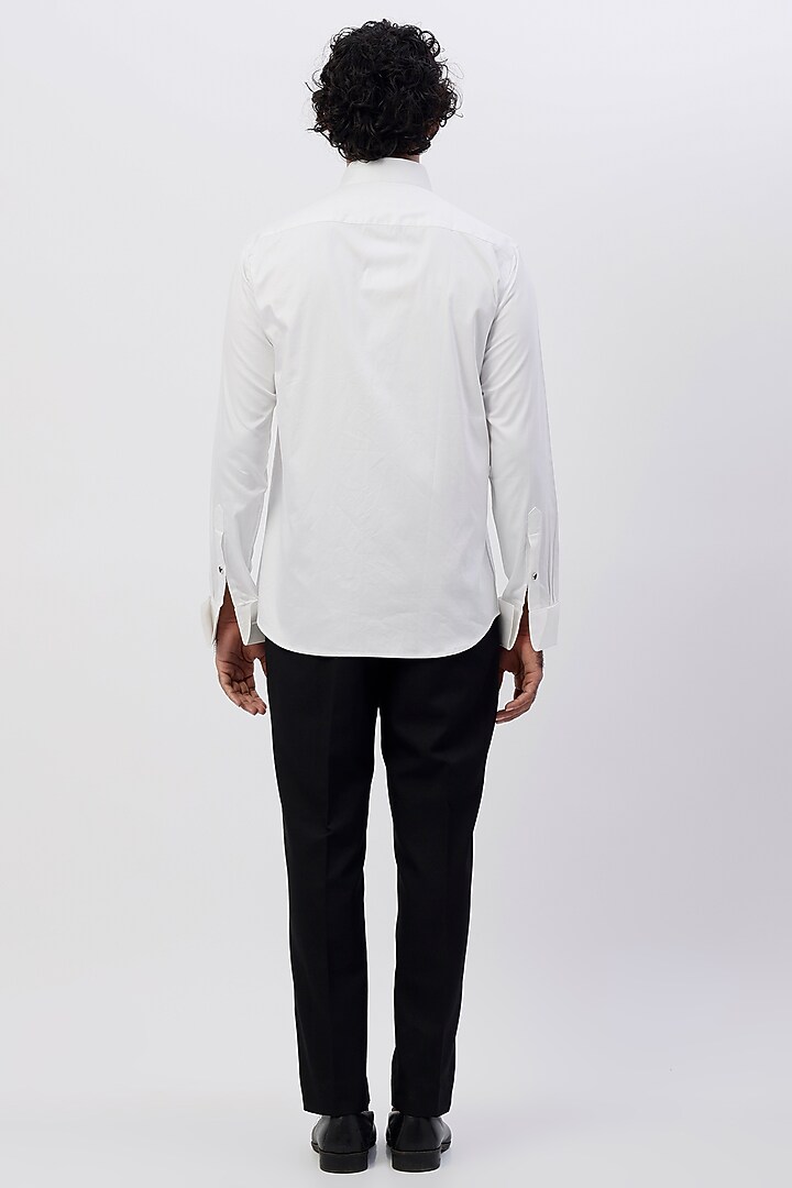 White Cotton Satin Pleated Tuxedo Party Wear Shirt by Ssavarto at Pernia's Pop Up Shop