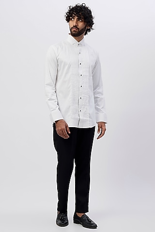 White Cotton Satin Pleated Shirt by Ssavarto