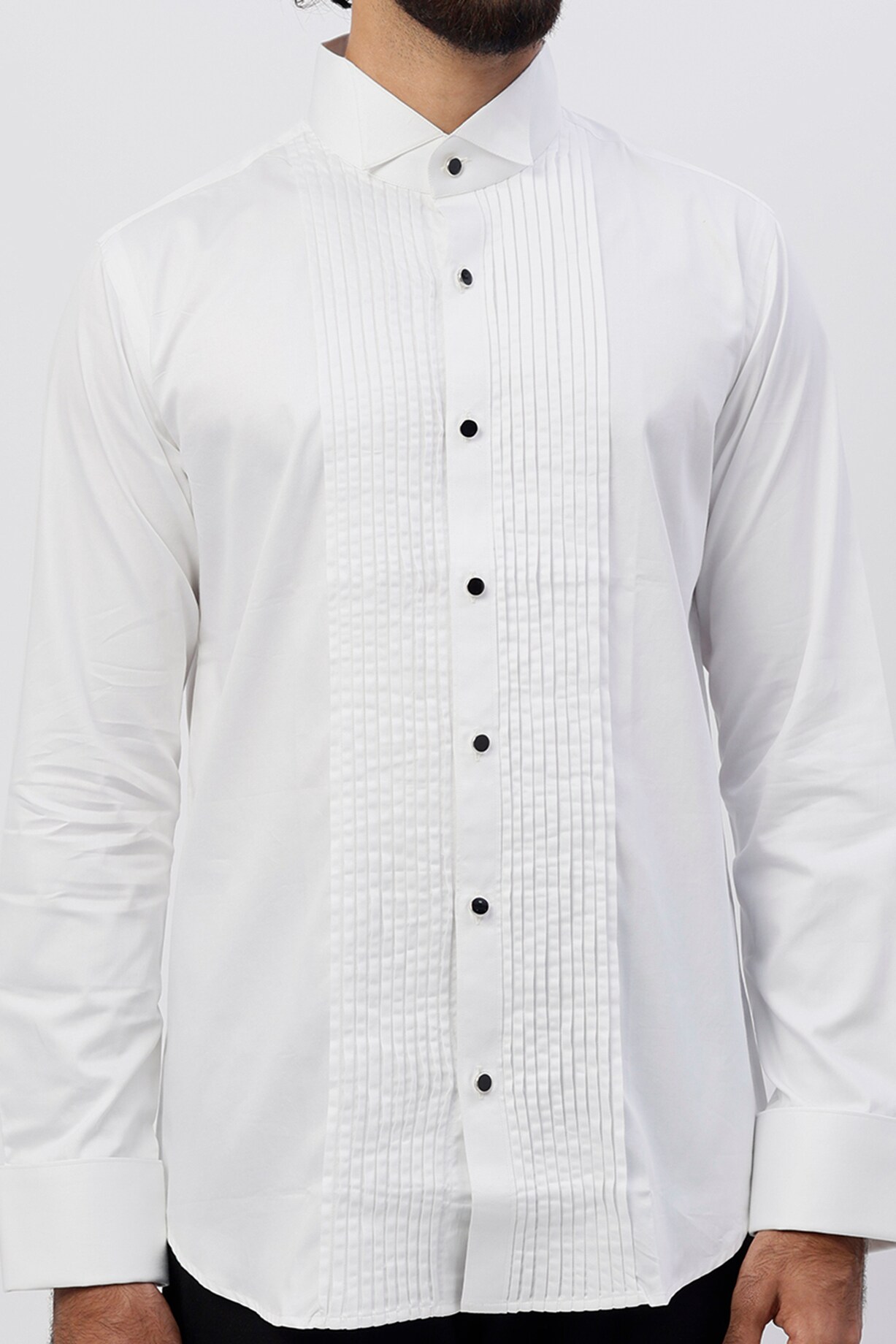 White Cotton Satin Pleated Shirt by Ssavarto
