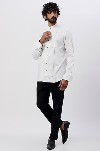 White Cotton Satin Pleated Shirt by Ssavarto