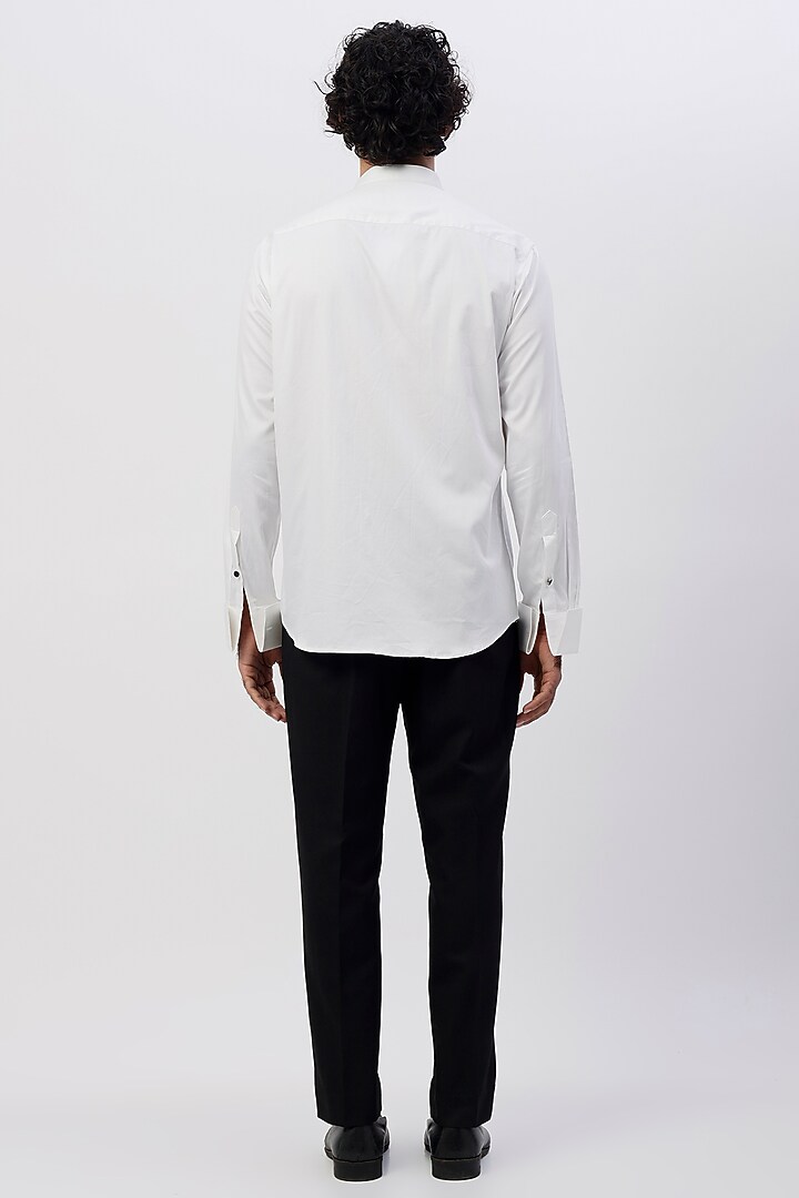 White Cotton Satin Pleated Party Wear Shirt by Ssavarto at Pernia's Pop Up Shop
