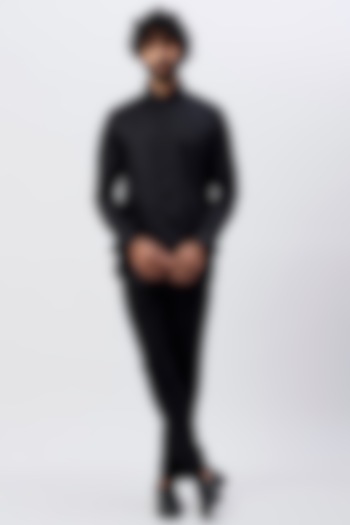Black Cotton Satin Shirt by Ssavarto at Pernia's Pop Up Shop