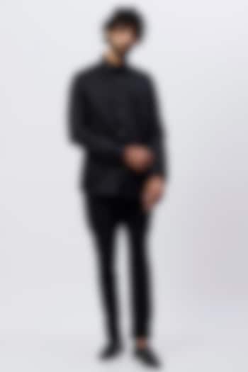 Black Cotton Satin Tuxedo Shirt by Ssavarto at Pernia's Pop Up Shop