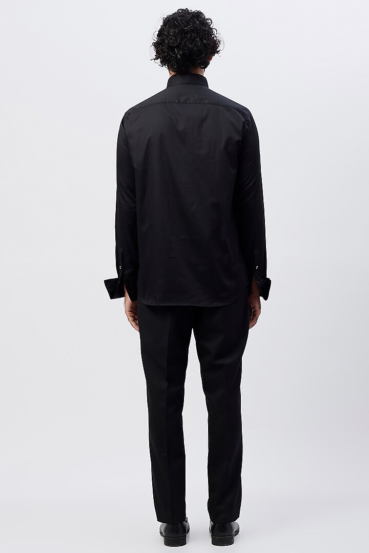 Black Cotton Satin Pleated Tuxedo Party Wear Shirt by Ssavarto at Pernia's Pop Up Shop