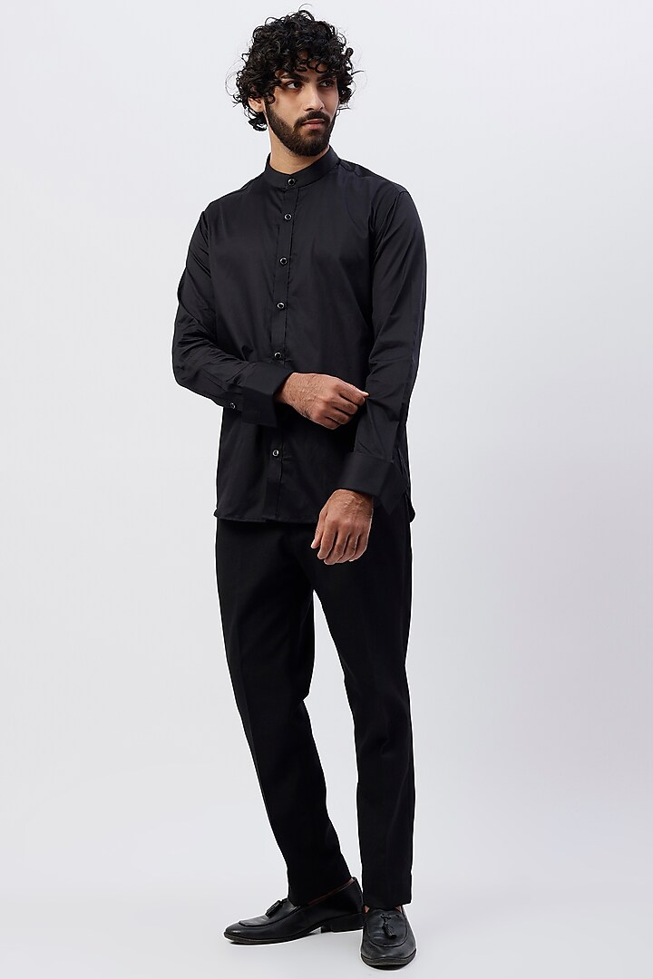 Black Tuxedo Shirt in Cotton Satin by Ssavarto