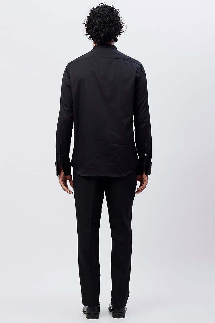 Black Tuxedo Party Wear Shirt in Cotton Satin by Ssavarto at Pernia's Pop Up Shop