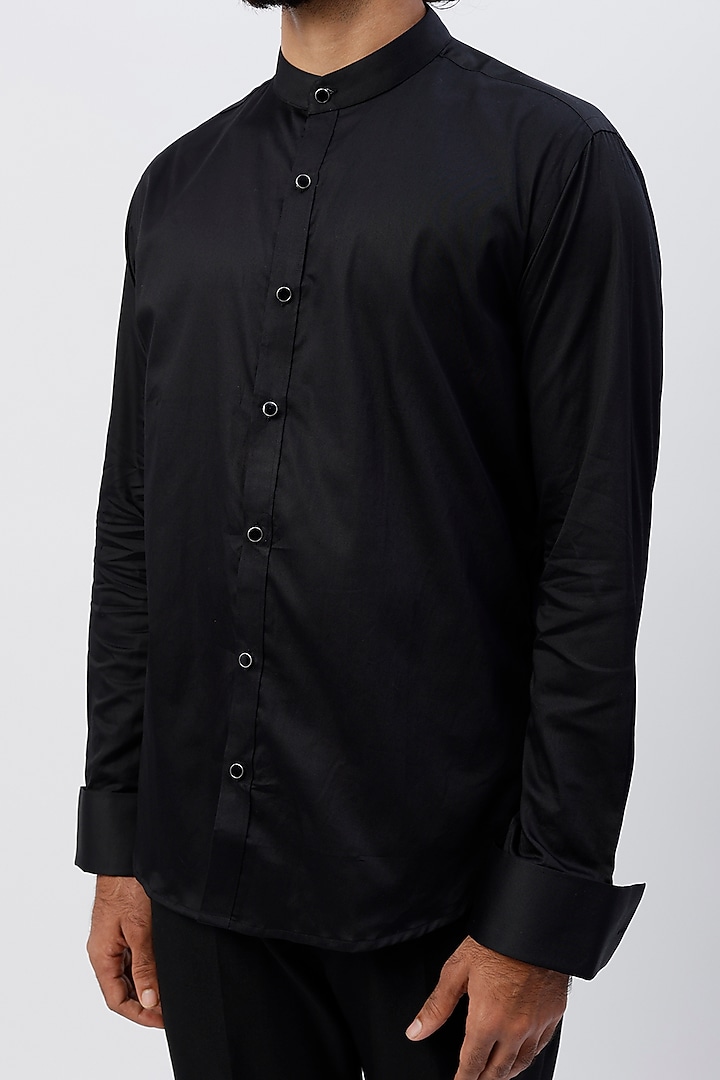 Black Tuxedo Party Wear Shirt in Cotton Satin by Ssavarto at Pernia's Pop Up Shop