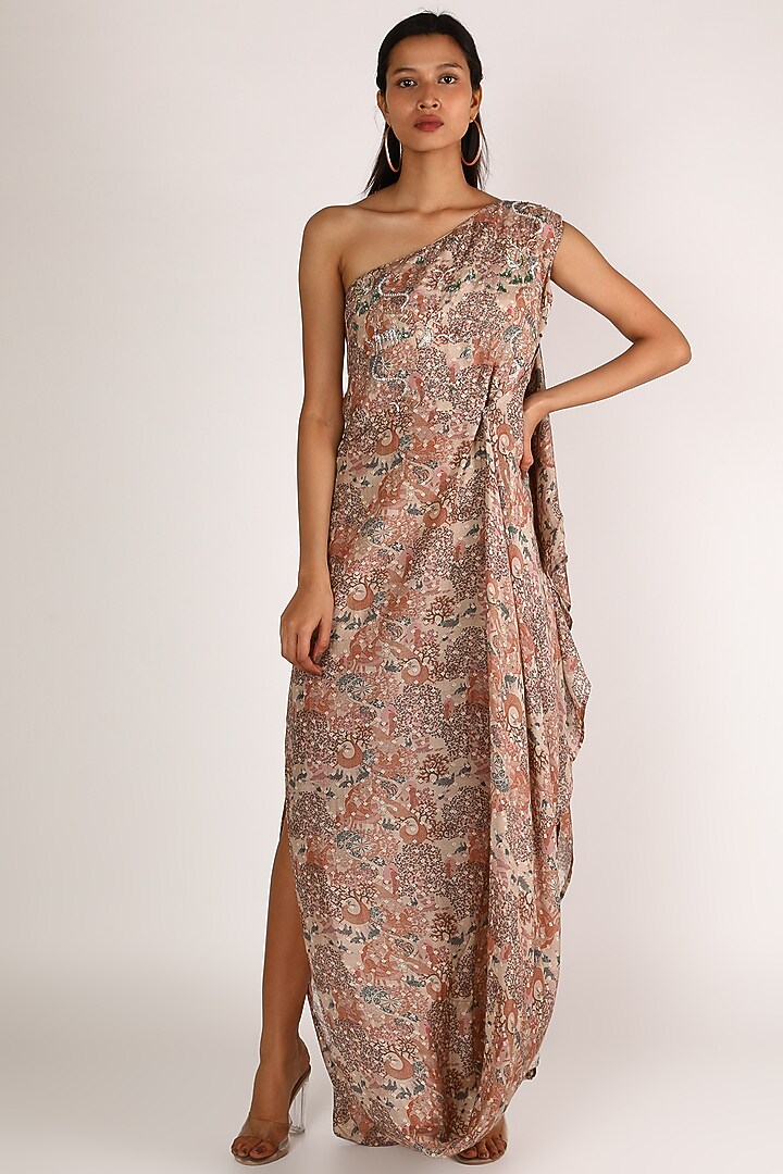 Beige Embellishment One Shoulder Vacation Dress by 17:17 at Pernia's Pop Up Shop