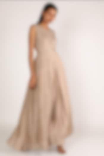 Beige Embellished Jumpsuit by 17:17 at Pernia's Pop Up Shop