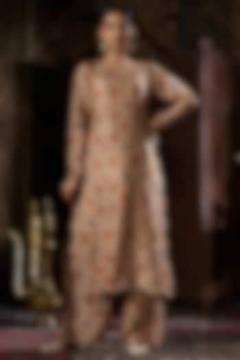 Beige Raw Silk Printed Kurta Set by 17:17 at Pernia's Pop Up Shop