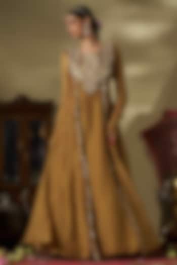 Gold Crushed Shimmer Fabric Hand Work Wedding Anarkali by 17:17 at Pernia's Pop Up Shop