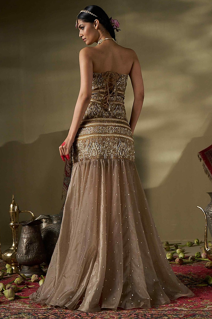 Pernia's Pop Up Shop - 17:17 Women Gold Liquid Organza & Raw Silk Printed Dress