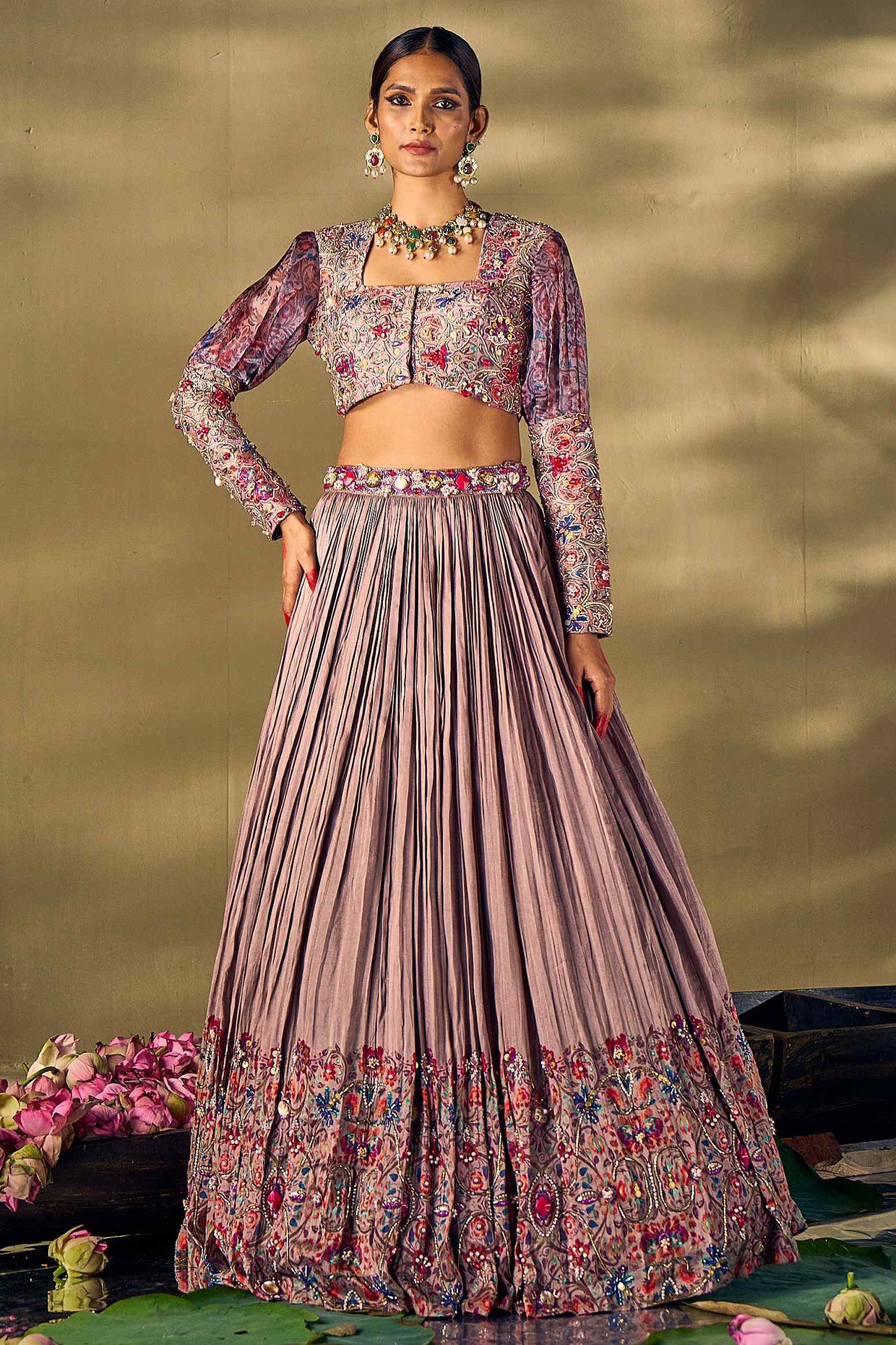 17:17 by Simmi Saboo 17:17 Grey Liquid Organza & Raw Silk Printed Lehenga Set