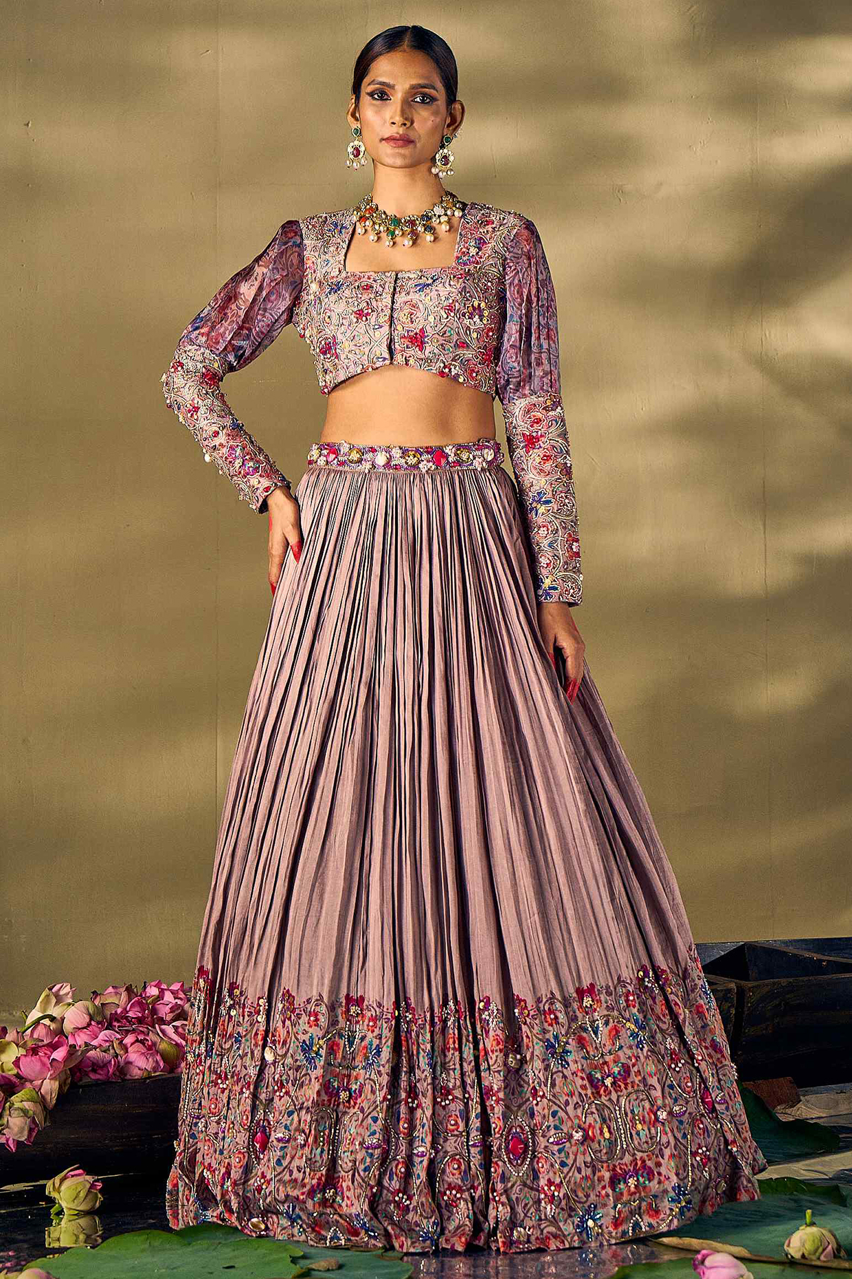 Grey Liquid Organza & Raw Silk Printed  dulhan bday 22 may Lehenga Set by 17:17 at Pernia's Pop Up Shop