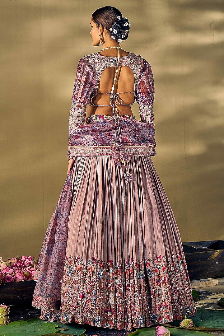 Grey Liquid Organza & Raw Silk Printed Wedding Lehenga Set by 17:17 at Pernia's Pop Up Shop