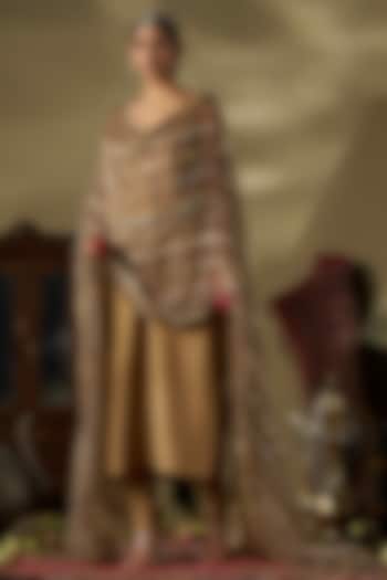 Gold Liquid Organza & Raw Silk Hand Work Kurta Set by 17:17 at Pernia's Pop Up Shop