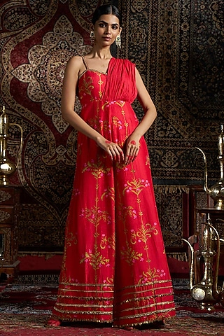 Pink Liquid Organza & Chinon Handwork Draped Jumpsuit by 17:17