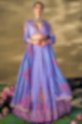 Lilac Raw Silk & Liquid Organza Boota Printed  dulhan bday 22 may Lehenga Set by 17:17 at Pernia's Pop Up Shop
