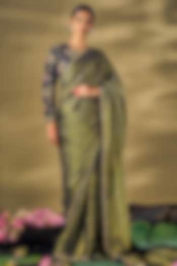 Black Stripe Shimmer Handwork Saree Set by 17:17 at Pernia's Pop Up Shop