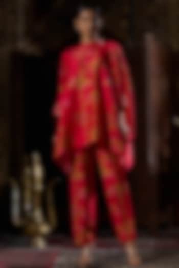 Pink Raw Silk Handwork & Floral Co-Ord Set by 17:17 at Pernia's Pop Up Shop