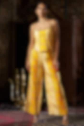 Yellow Raw Silk Handwork & Floral Co-Ord Set by 17:17 at Pernia's Pop Up Shop