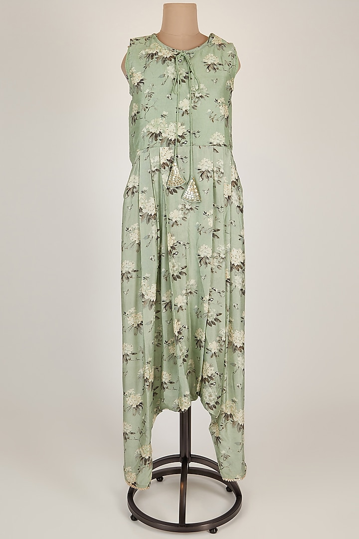 Mint Green Floral Printed Jumpsuit by 17:17