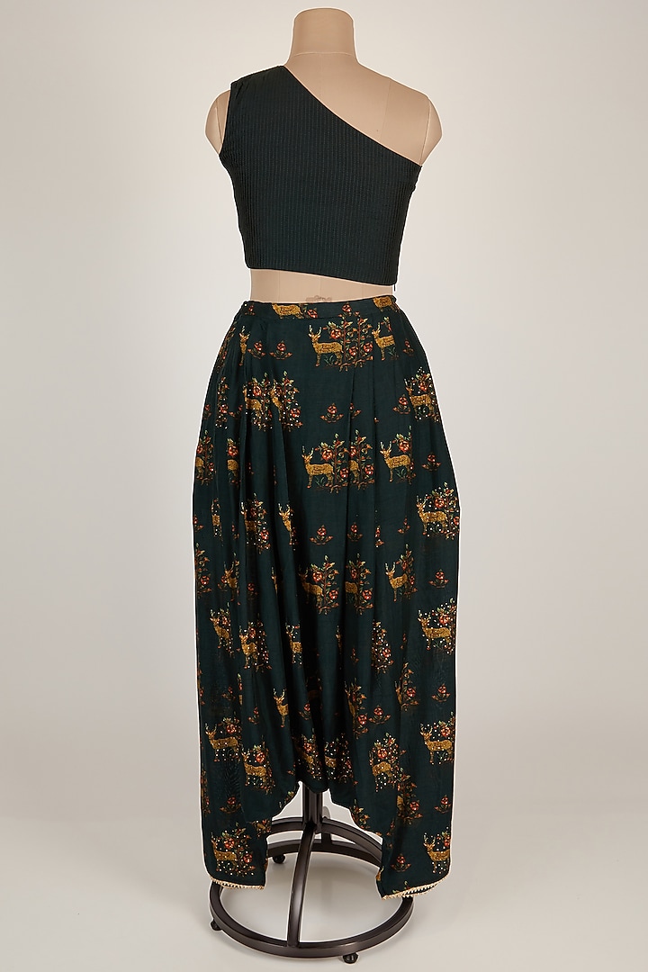Dark Green Dhoti Pants With Crop Top by 17:17 at Pernia's Pop Up Shop