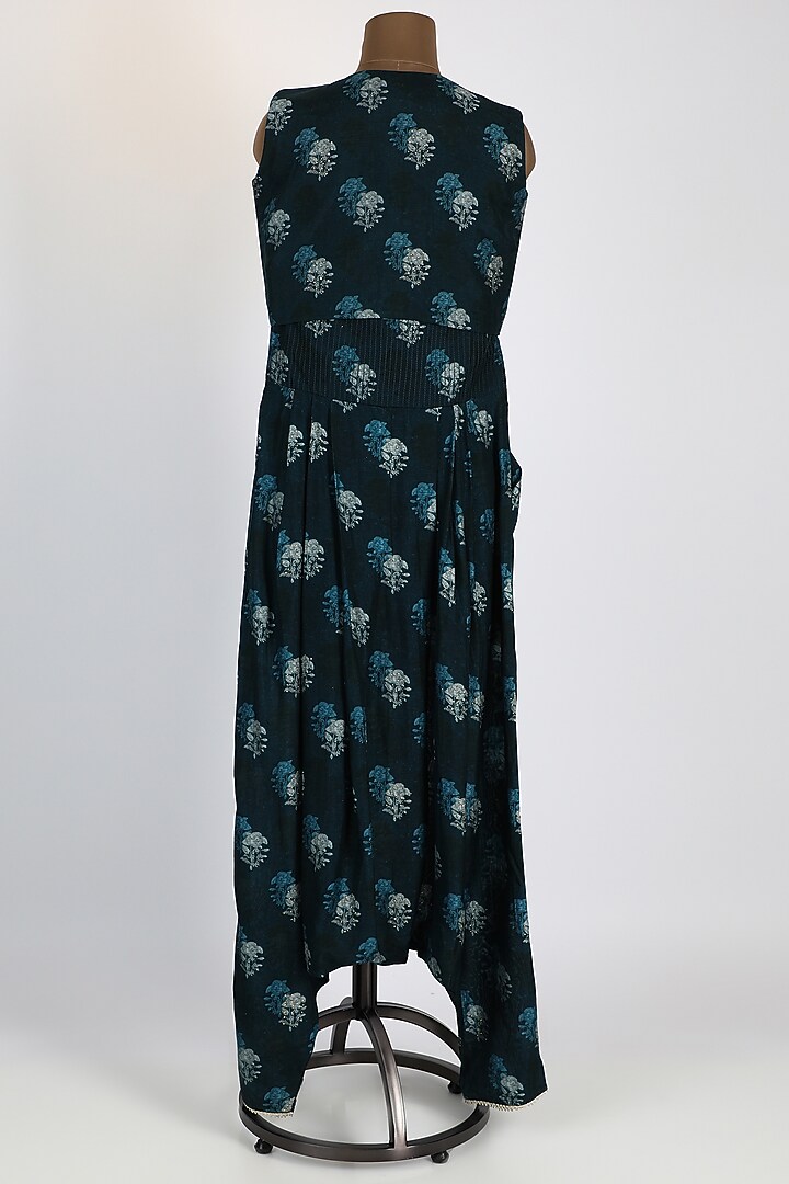 Blue Printed Jumpsuit With Embellished Jacket by 17:17 at Pernia's Pop Up Shop