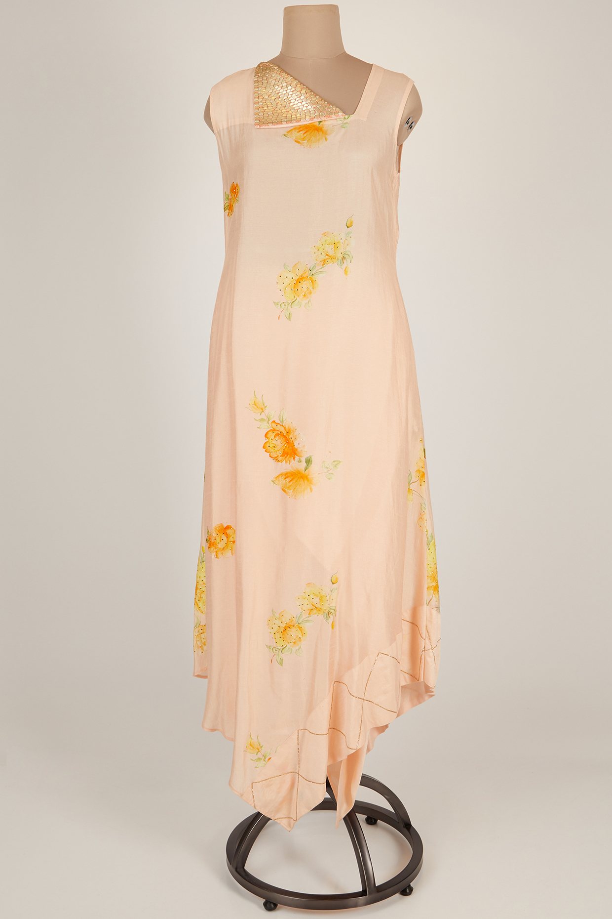 Peach Asymmetric Printed Tunic by 17:17 at Pernia's Pop Up Shop