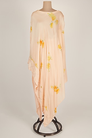Peach Printed Kaftan With Embroidered Hem by 17:17