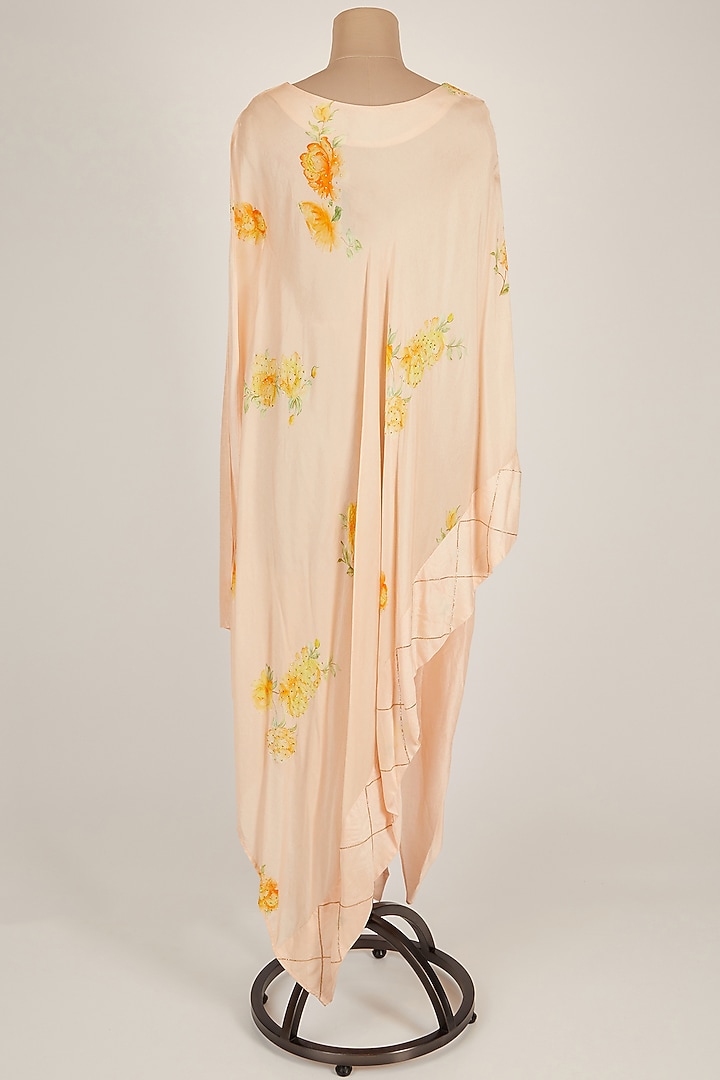Peach Printed Kaftan With Embroidered Hem by 17:17 at Pernia's Pop Up Shop