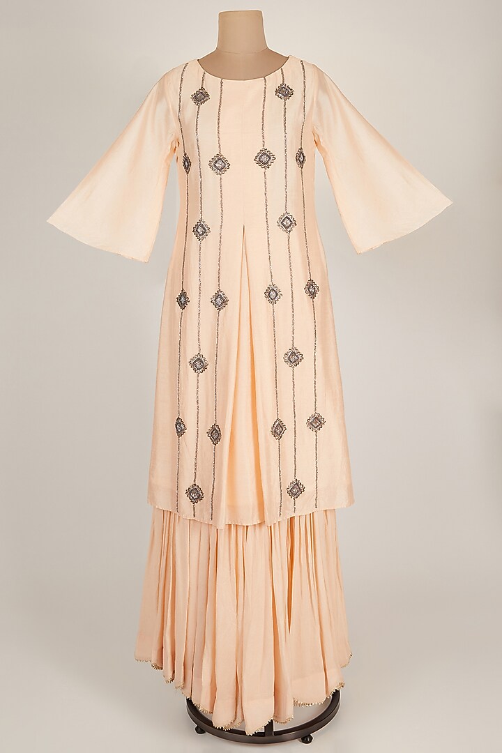 Peach Embroidered Kurta With Skirt by 17:17 at Pernia's Pop Up Shop
