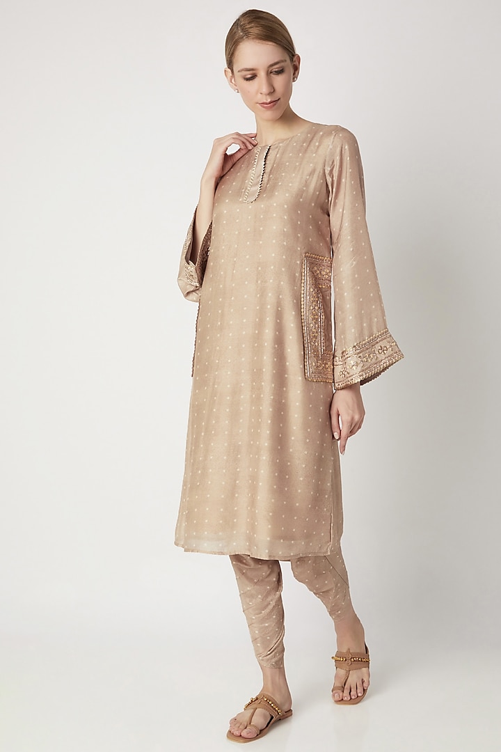Beige Hand Embroidered Kurta With Pants by 17:17