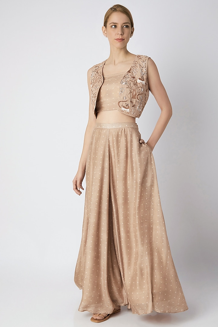 Beige Embroidered Jacket With Bustier & Gharara by 17:17