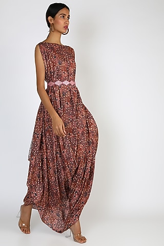 Pink Cowl Dress With Belt by 17:17