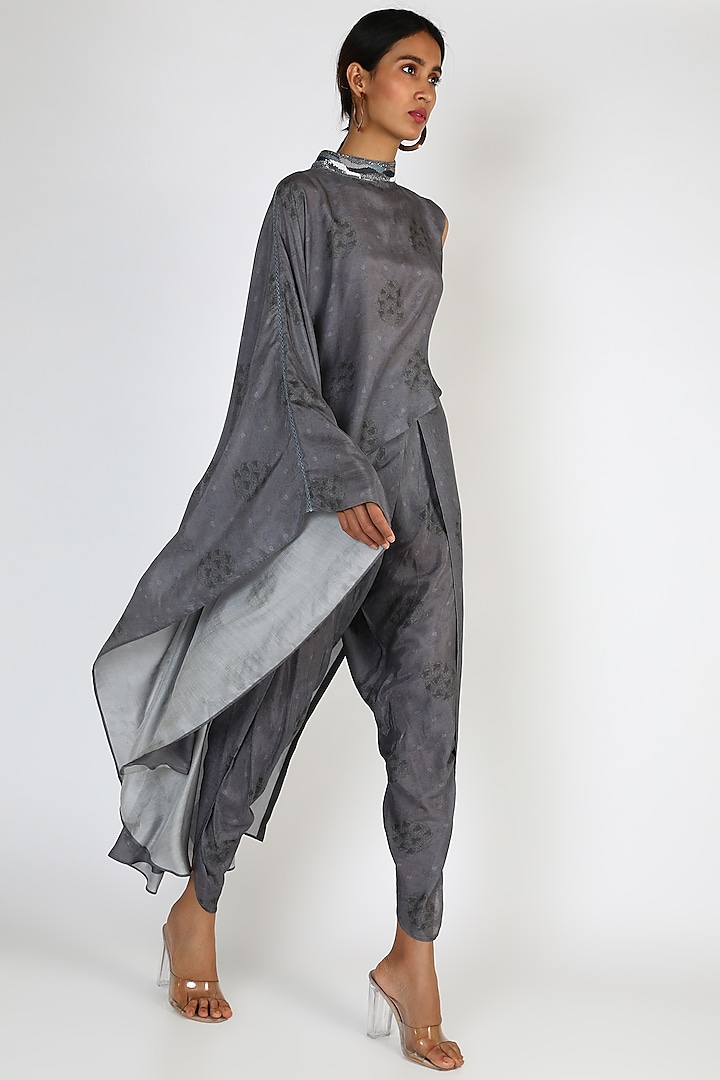 Grey Embroidered & Printed Pant Set by 17:17 at Pernia's Pop Up Shop