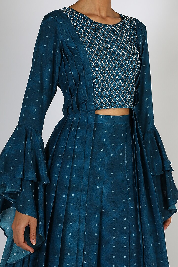 Dark Blue Zari Embroidered & Printed Kurta Set by 17:17 at Pernia's Pop Up Shop