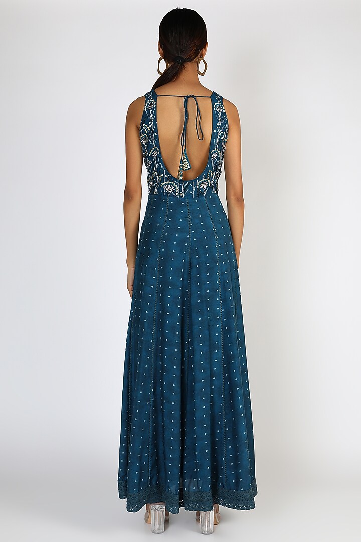 Teal Embroidered & Printed Wedding Anarkali Set by 17:17 at Pernia's Pop Up Shop