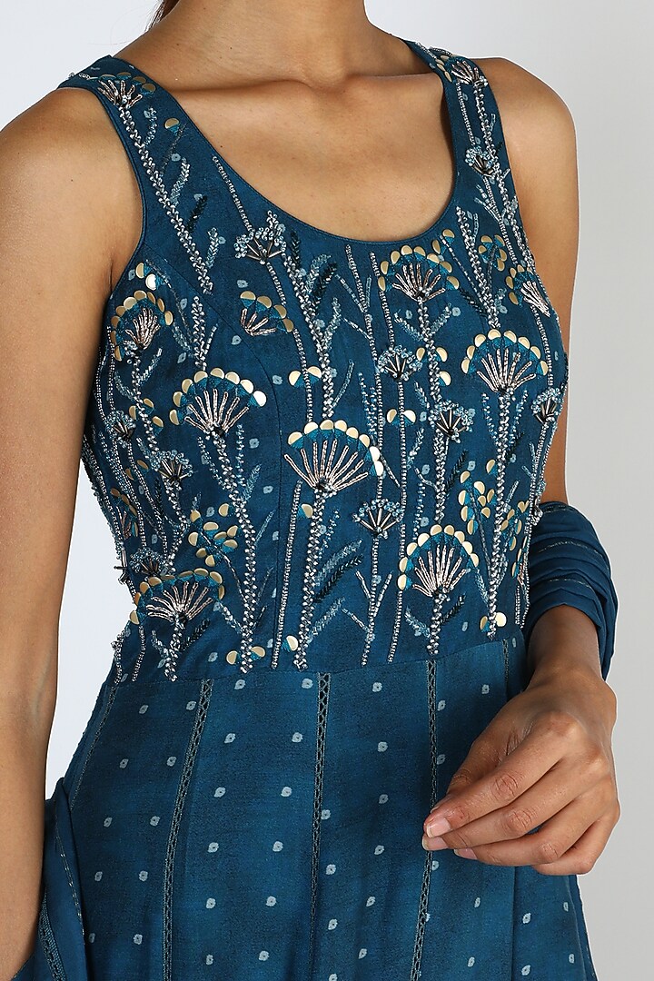 Teal Embroidered & Printed Wedding Anarkali Set by 17:17 at Pernia's Pop Up Shop