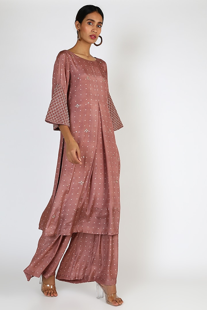 Pink Embroidered & Printed Kurta Set by 17:17